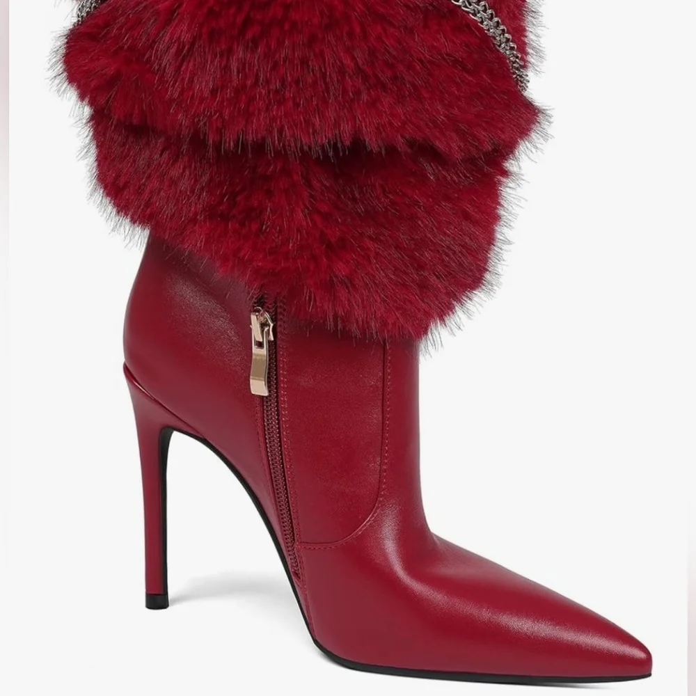 Elegant Red Fur Women Boots - Picture 2 of 3